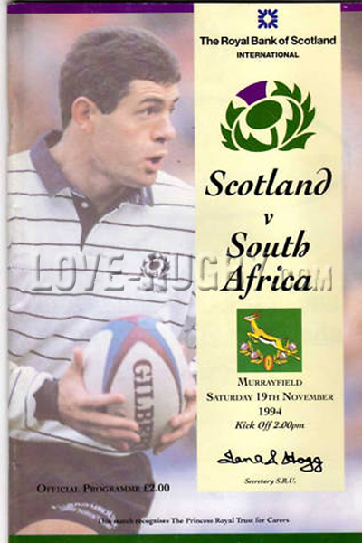 1994 Scotland v South Africa  Rugby Programme